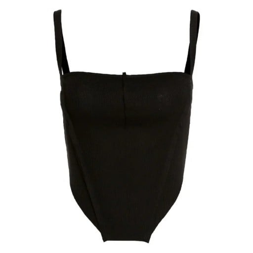 Damska kOszulka jednokolorowy Crop top Wycięcie w O Cienkie ramiączka Poliester spandex elastyczny nowoczesny letni top