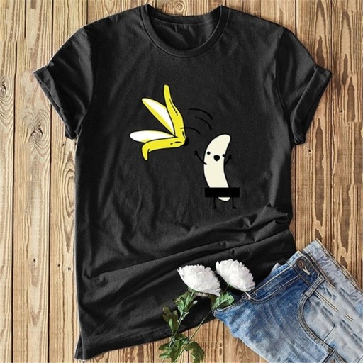 Damska koszulka z zabawnym bananowym nadrukiem