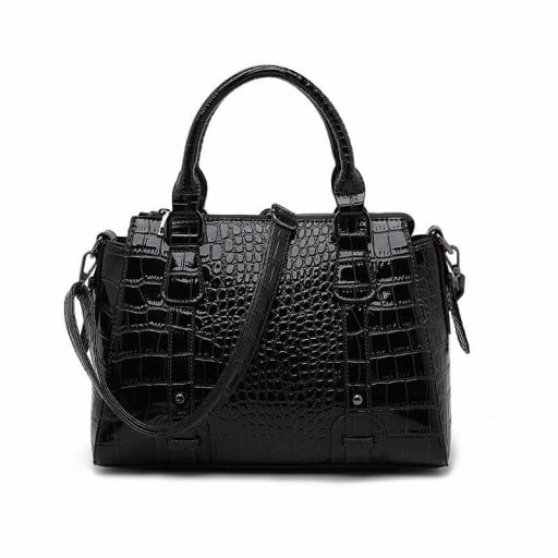 Dámská kožená kabelka do ruky s krokodýlí ražbou Lesklý povrch Dvě ucha a dlouhý popruh přes rameno Kůže a polyester 32 x 24 x 14 cm