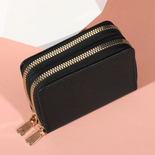 Dámska kožená peňaženka s dvojitým zipsom 11x8x4 cm viac ako 18 priehradok 2 vrecká na mince prémiová umelá koža elegantný a kompaktný