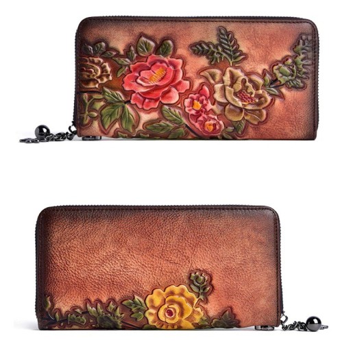 Dámska kožená peňaženka s kvetinami M251
