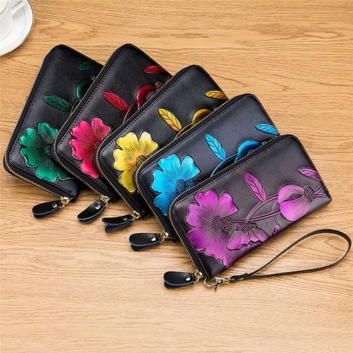Dámska kožená peňaženka s kvetinami M311