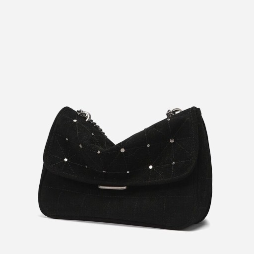 Dámska malá kabelka cez rameno z umelej kože Prešívaná crossbody taška s chlopňou a kovovými cvočkami Reťazkový popruh 26 x 20 x 9 cm