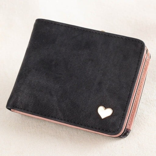 Dámská malá peněženka se srdíčkem a kovovým rámečkovým zapínáním Žíhaný povrch Umělá kůže a polyester 11,5 x 9,5 x 2,5 cm