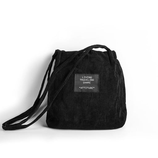 Dámská manšestrová taška přes rameno s nášivkou Měkká taška 30 x 31 cm Dlouhá ucha z manšestru Plátno a manšestr Ležérní styl