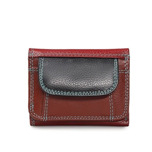 Dámská mini peněženka z pravé kůže Vícebarevné provedení s kontrastním prošíváním Přední kapsa s chlopní Rozměry 10 x 8 x 2 cm