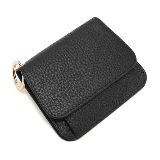 Dámská peněženka na klíče z pravé kůže s klopou a kovovým kroužkem Malé kapesní pouzdro 13 x 10 x 2,5 cm Do kabelky i kapsy
