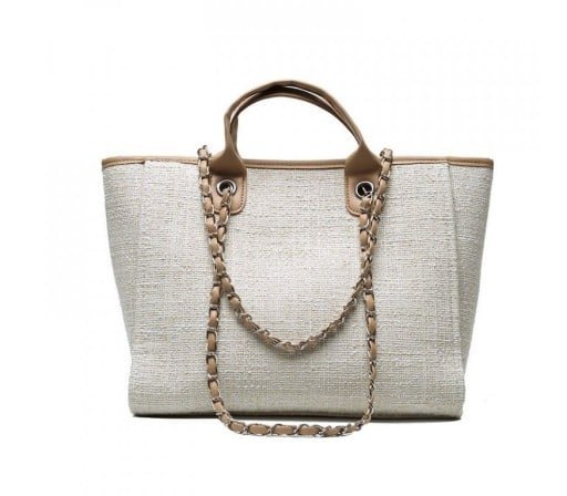 Dámská plátěná kabelka s melírovaným povrchem 31 x 24 x 16 cm Krátká ucha do ruky Řetízky s páskem přes rameno Plátno a polyester