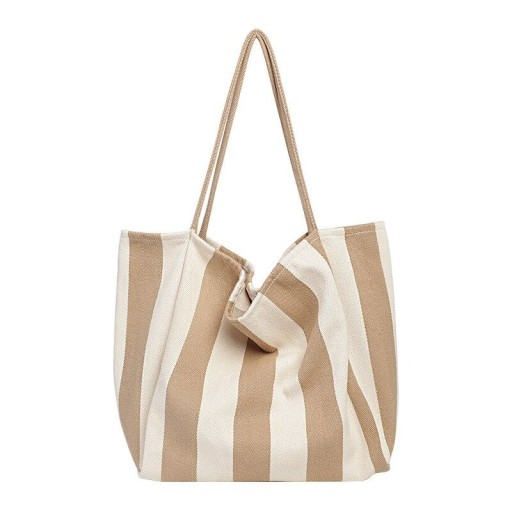 Dámská plátěná taška přes rameno s pruhovaným vzorem Velká měkká nákupní taška Dlouhá ucha Plátno a polyester 39 x 35 x 21 cm