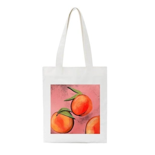 Dámská plátěná taška s potiskem broskví 35 x 40 cm Nákupní taška přes rameno s dlouhými uchy Světlý přírodní odstín plátna Malovaný ovocný motiv
