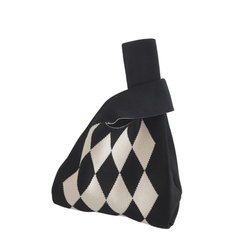 Dámská pletená kabelka s kosočtvercovým vzorem 20x35 cm polyester bavlněná podšívka kabelka do ruky na každodenní nošení