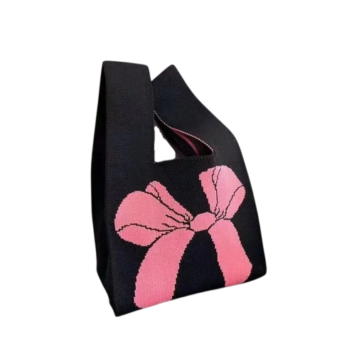 Dámska pletená kabelka s mašľou 20x35 cm polyester bavlnená podšívka kabelka do ruky na každodenné nosenie a drobnosti