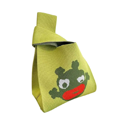 Dámska pletená kabelka s motívom žaby 20x35 cm polyester s bavlnenou podšívkou zelená taška na každodenné nosenie
