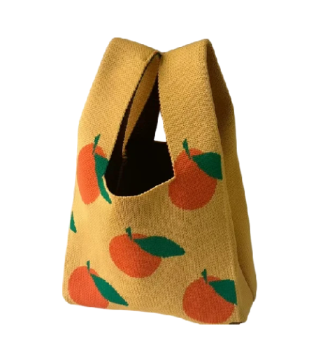 Dámska pletená kabelka s ovocným vzorom 20x35 cm polyester s bavlnenou podšívkou žltá taška na každodenné nosenie
