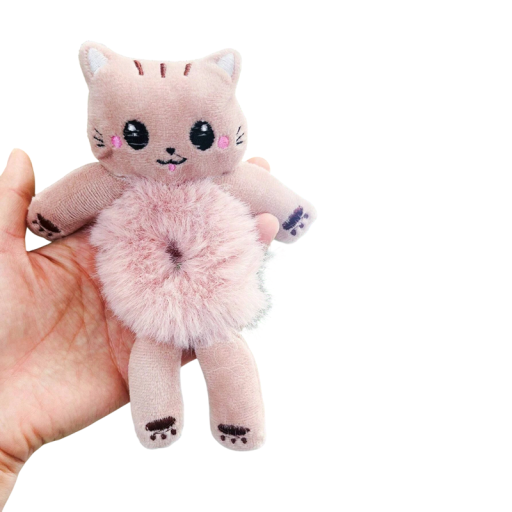 Dámská plyšová gumička do vlasů Roztomilý kreslený motiv růžové kočky Elastická vlasová ozdoba Polyester Stylové doplňky pro dívky a ženy