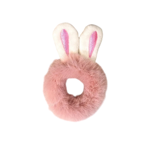 Dámská plyšová gumička do vlasů Roztomilý kreslený motiv růžových zaječích uší Elastická vlasová ozdoba Polyester Stylové doplňky pro dívky