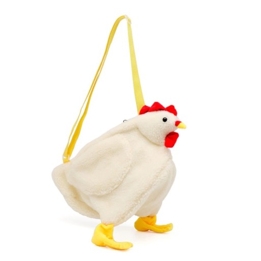 Dámska plyšová kabelka v tvare sliepky Zábavná taška cez rameno s dlhým žltým popruhom Biela Polyester a plyš 45 x 29 x 11 cm