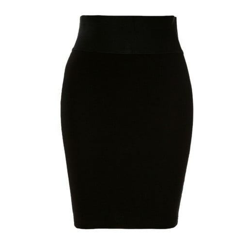 Dámská přiléhavá mini sukně s vysokým pasem Široký pružný pás Pouzdrový střih Černá barva Polyester a spandex Elastická látka