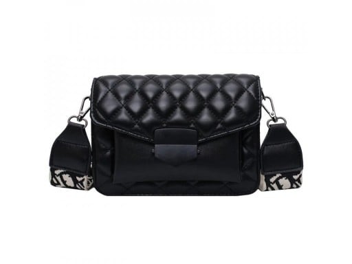 Dámská prošívaná kabelka přes rameno z umělé kůže 20 x 15 x 6 cm Crossbody s klopou Široký vzorovaný popruh na kovových karabinách