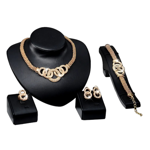 Dámská sada náhrdelník, náramek, prsten a náušnice s kroužky