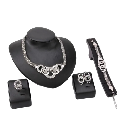 Dámska sada náhrdelník, náramok, prsteň a náušnice s krúžkami