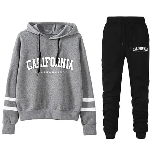 Dámská souprava s nápisy California, tepláky, mikina s kapucí, polyester