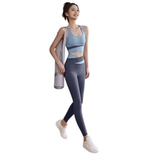 Damska sportowa souprawa Legginsy i sportowy biustonosz Jednokolorowa fitness souprawa z nylonu i spandexu