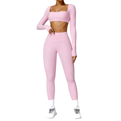 Dámska súprava legíny a crop top s dlhým rukávom, jednobarevná, spandex, nylon