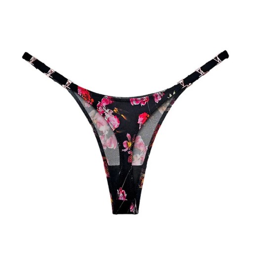 Dámská tanga se zlatými detaily a květinovým vzorem hladké sexy spodní prádlo s minimálním zadním dílem na každodenní nošení černé