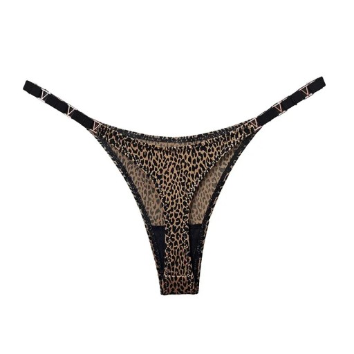 Dámská tanga se zlatými detaily a leopardím vzorem hladké sexy spodní prádlo s minimálním zadním dílem na každodenní nošení