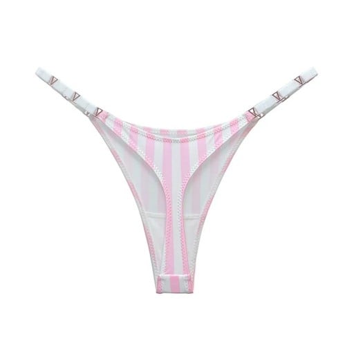 Dámská tanga se zlatými detaily a pruhovaným vzorem hladké sexy spodní prádlo s minimálním zadním dílem na každodenní nošení růžovobílé