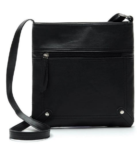 Damska torebka crossbody z przednią kieszenią na zamek Płaski kształt i długi pasek przez ramię z PU skóry i poliestru 23 x 25 x 5 cm