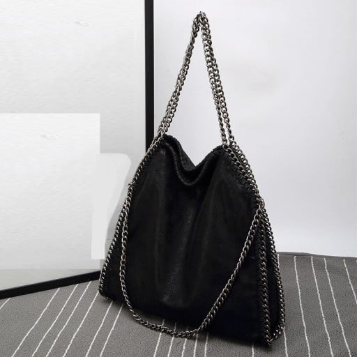 Dámska veľká kabelka cez rameno s reťazovými uchami Mäkky priestranný vak s kovovým reťazovým lemom PU kože 40 x 38 x 12 cm