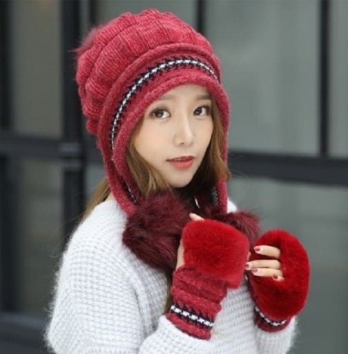Dámska zimná čiapka s rukavicami