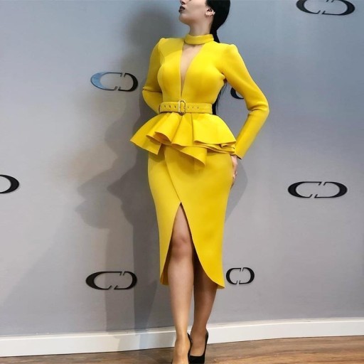 Damska żółta asymetryczna sukienka