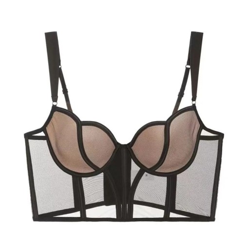 Damskär underklänning med genomskinlig nätdesign och förlängt snitt polyester nylon lätt underkläder för vardagligt bruk