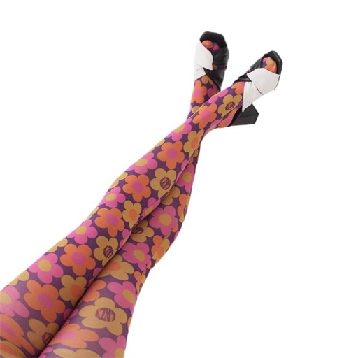 Dámské barevné průsvitné punčocháče s květinami Elegantní punčochy s květinovým vzorem Stylový doplněk Jarní módní punčochy