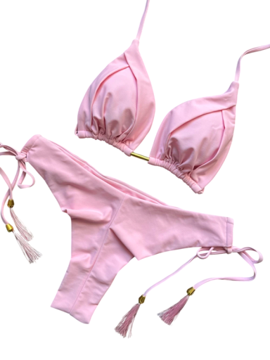 Dámske bikiny s trojuholníkovým topom a korálkovým zdobením Nastaviteľné plavky so šnúrkami Elegantný dvojdielny plážový komplet