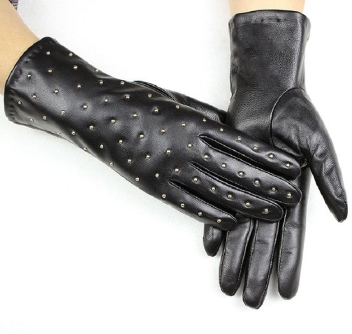 Dámské černé kožené rukavice