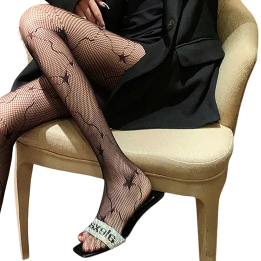 Dámske čierne priesvitné sieťované pančuchy s hviezdami Elegantné pančuchové nohavice Hviezdny vzor Sexy štýlový doplnok na večer