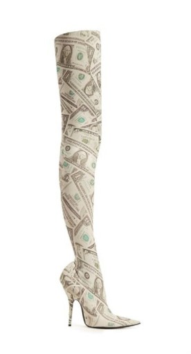 Dámske čižmy nad kolená s potlačou dolárov