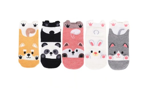 Dámske členkové ponožky so zvieratkami - 5 párov A673