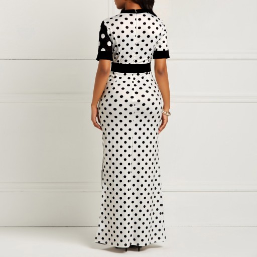 Dámské dlouhé černo-bílé šaty s puntíky