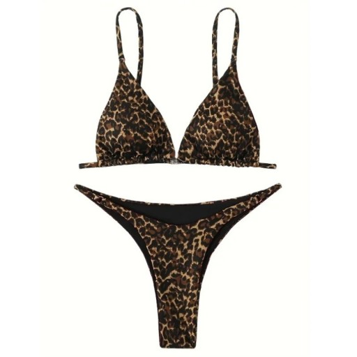 Dámske dvojdielne bikiny s leopardím vzorom Trojuholníkový top s nastaviteľnými ramienkami a tangá nohavičky Plavky na leto