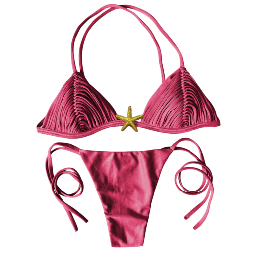 Dámske dvojdielne bikiny so strapcami a hviezdicou Trojuholníkový top so zaväzovaním a tangá nohavičky na šnúrky Plavky na leto