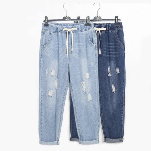 Dámske džínsy s gumou v páse nadmerné veľkosti