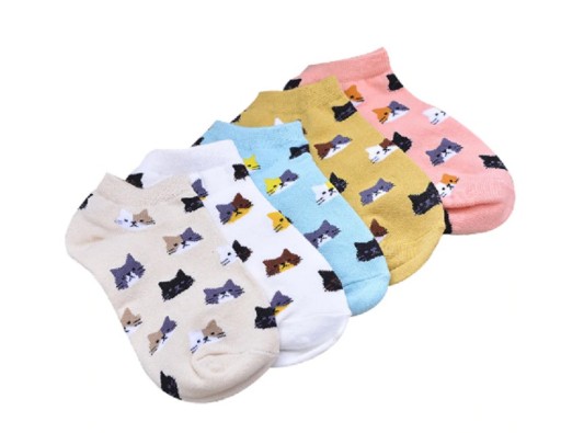 Dámské kotníkové ponožky s kočičkami - 3 páry