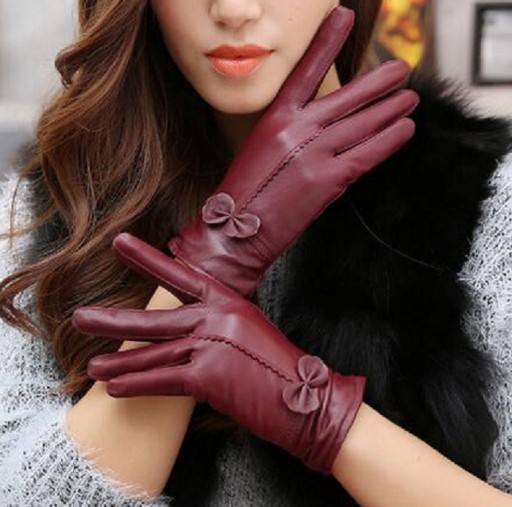 Dámské kožené rukavice s mašličkou