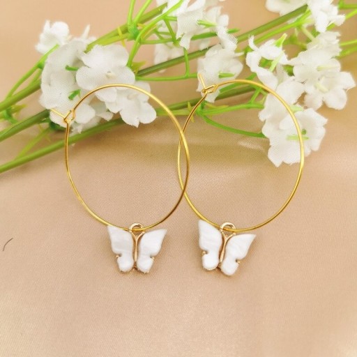 Dámské kruhové náušnice s motýlem C1093
