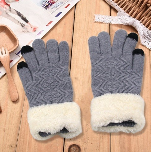 Dámské pletené rukavice s kožíškem J2393